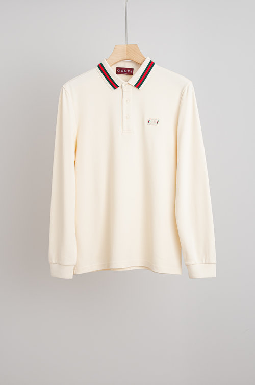 Gucci Soft and Comfortable Solid Color Long Sleeve Collared T-Shirt