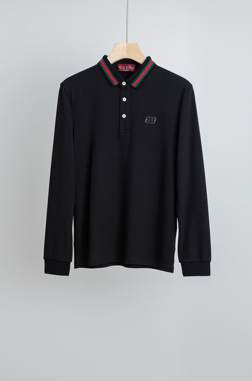 Gucci Solid Color Long Sleeve Collared T-Shirt, Soft and Comfortable