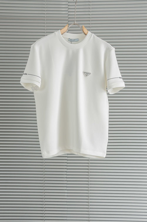 Prada Space Cotton Logo Embroidery Round Neck T-shirt