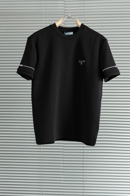 Prada Space Cotton Logo Embroidery Round Neck T-shirt