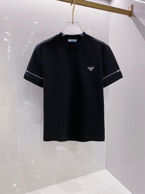 Prada Air Layer Embroidered Logo Round Neck T-Shirt