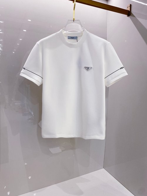 Prada Air Layer Embroidered Logo Round Neck T-Shirt