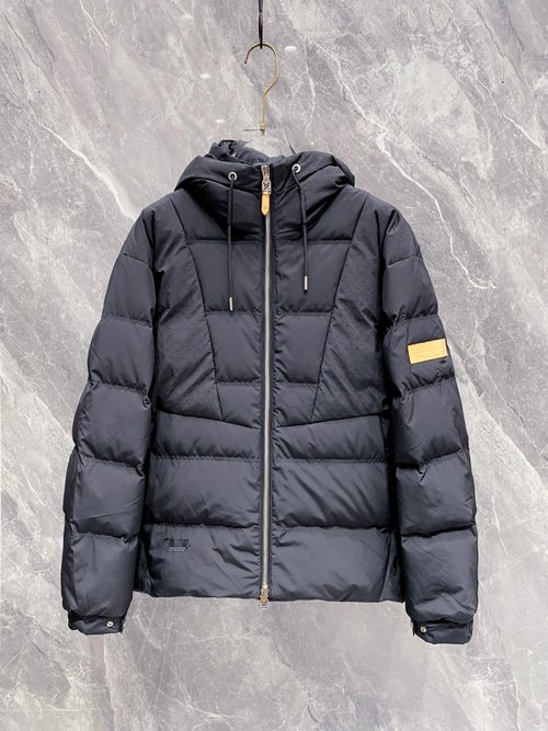 Louis Vuitton Elegant Down Jacket with Embossed Logo and Old Flower Patchwork Hood