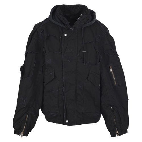 Balenciaga Distressed Military-Style Hooded Cotton Bomber