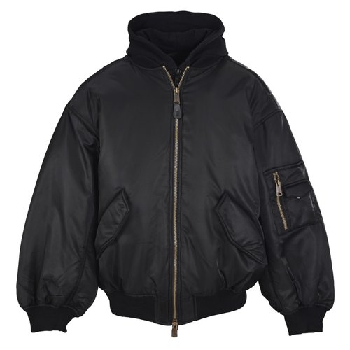 Balenciaga Double-layer Hooded Cotton Jacket with Multiple Materials