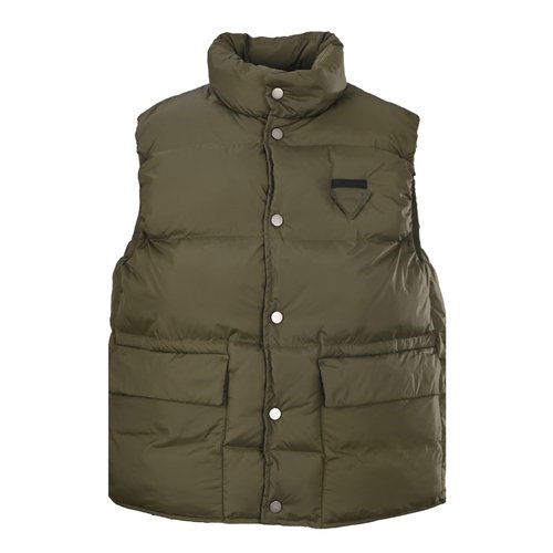 Prada Green Collar Down Vest with Chinese Flair