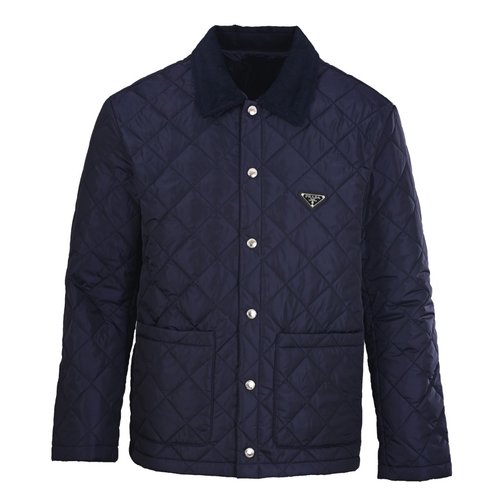 Prada Corduroy Collar Corner Logo Cotton Coat