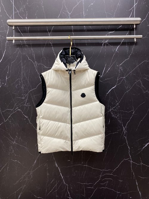 Moncler Detachable Hood Down Vest with Logo Accent