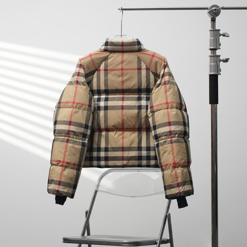 Burberry Houndstooth Stand Collar Down Jacket