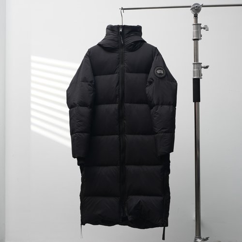 Canada Goose Long Hooded Down Jacket with Arm Patch, Black