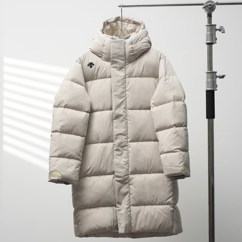 Descente Shoulder Logo Mid-length Down Jacket, Khaki