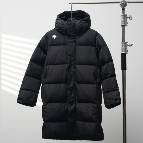 Descente Shoulder Logo Mid-length Down Jacket, Black