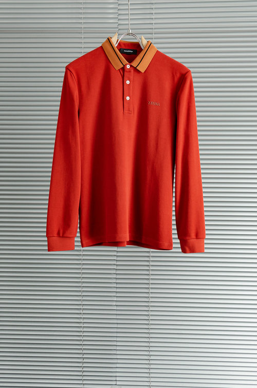 Zegna Solid Color Long Sleeve Lapel T-Shirt