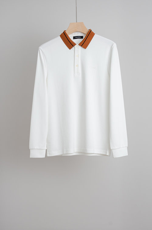 Zegna Solid Color Elegant Long Sleeve Polo T-Shirt