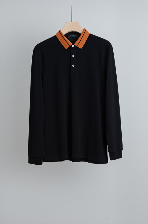 Zegna Luxury Solid - Color Long - Sleeve Polo T - Shirt