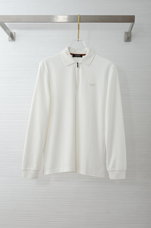 Zegna Soft and Comfortable Solid Long-sleeve Collared T-shirt