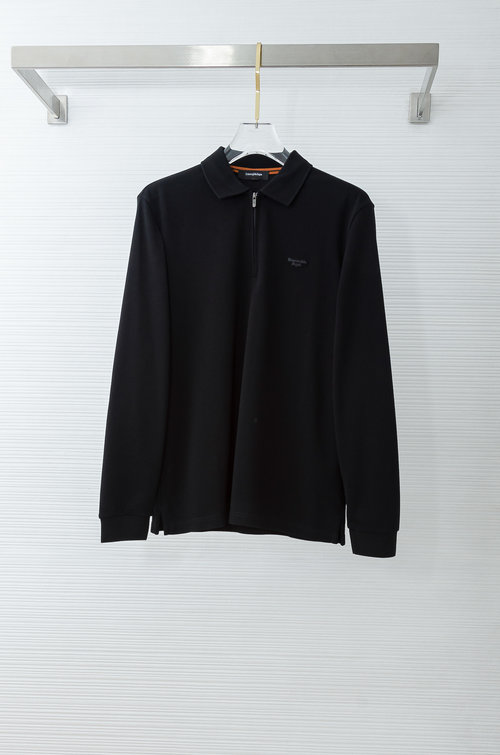Zegna Soft and Comfortable Solid Long-sleeve Collared T-shirt