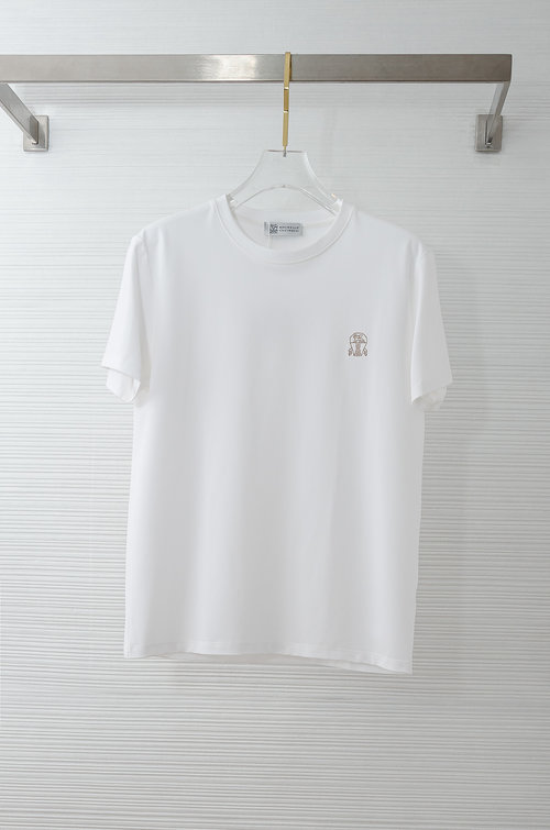 Brunello Cucinelli Solid Round Neck Short Sleeve T-Shirt with Fine Texture