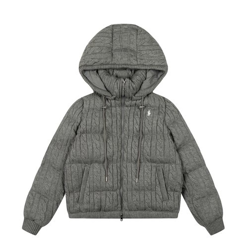 Polo Ralph Lauren Wool Knit Hooded Cotton Coat with Twisted Pattern