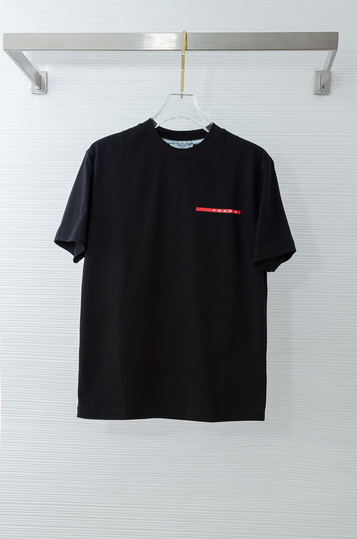 Prada Casual Crew Neck Short Sleeve T-Shirt with a Red Stripe