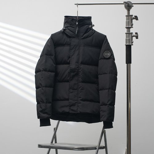 Canada Goose Sleeve Logo Hooded Down Jacket in Black with Black Logo