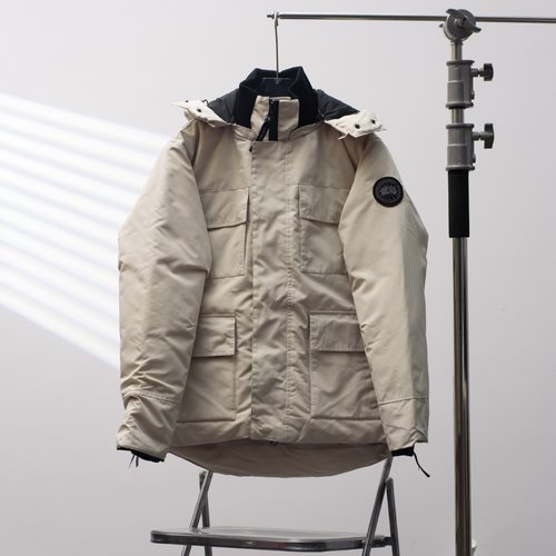 Canada Goose Hooded Down Jacket, Beige with Black Label