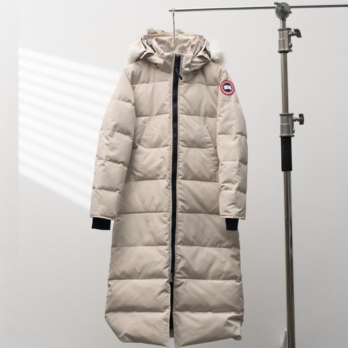 Canada Goose Long Down Jacket with Fur Hood, Beige