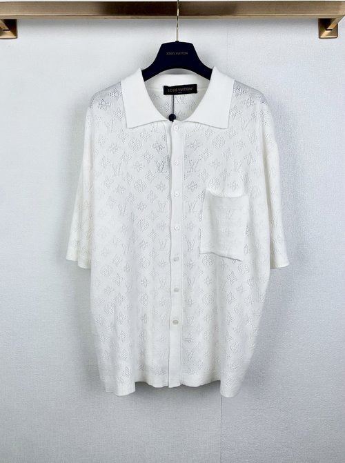 Louis Vuitton Logo Patterned Hollowed-out Short-sleeve Shirt