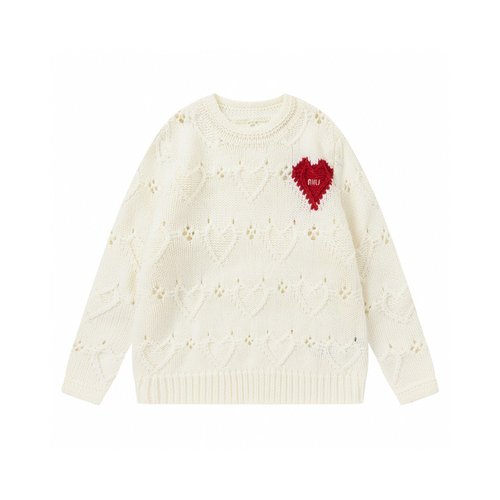 Miu Miu Kids Premium Cherry Red 3D Heart Jacquard Sweater
