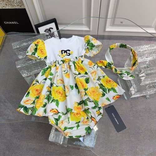 D & G Toddler Girls Floral Dress Set with Headband & Panty