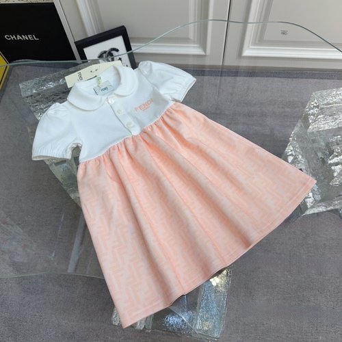 Fendi Girls A-Line Dress - Korean High-Waisted Doll Style, Slim & Cute
