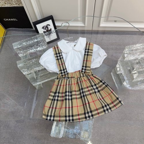 Burberry Girls Romper Dress Set with Snap Straps & Back Closure
