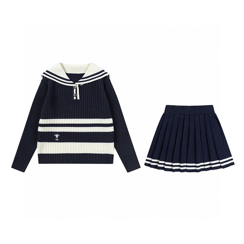 Dior Girls Navy School Style Wool Blend Skirt Set