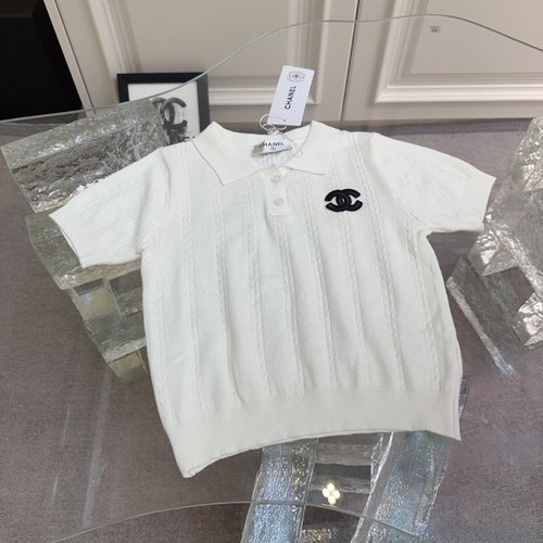 Chanel Girls White Knit Short Sleeve Top - Cool & Comfortable 