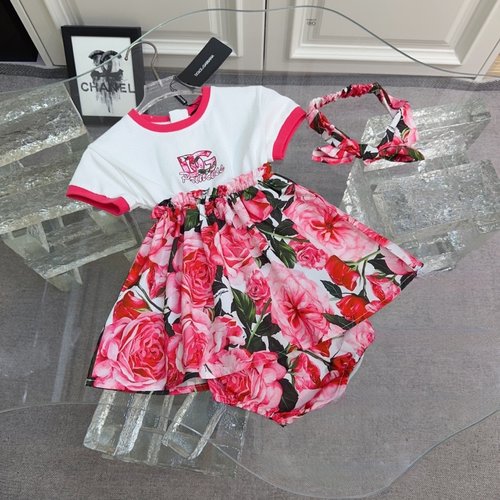 D & G Premium Girls Floral Cotton Dress Set with Headband