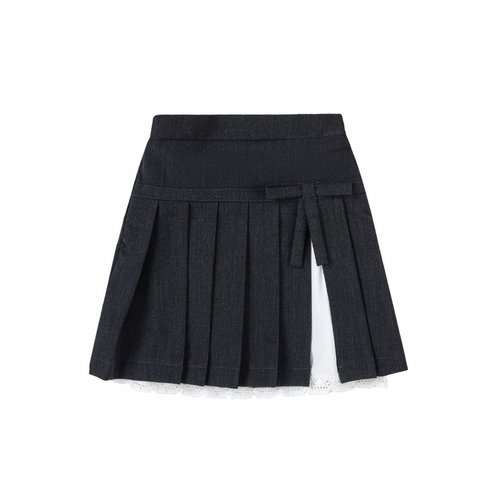 Miu Miu Girls Pleated Skirt with Bow & Delicate Lace Trim