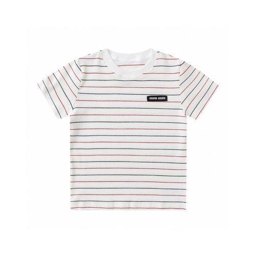 Miu Miu Girls Striped Cotton T-Shirt Slim Fit Stylish Comfortable