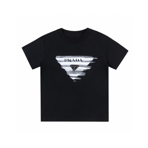 Prada Kids Premium Drop Shoulder Cotton T-Shirt Triangle Logo Print
