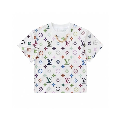 LV Kids Colorful Monogram T-Shirt with Chain Detail