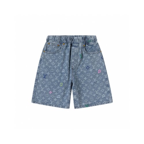 LV Kids Colorful Monogram Jacquard Denim Shorts 