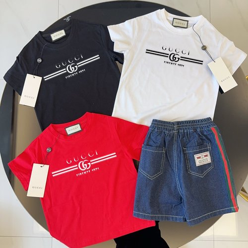 Gucci Kids Cotton T-Shirt & Ribbon Denim Shorts Set