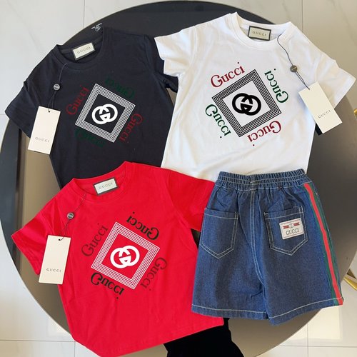 Gucci Stylish Comfortable Kids Cotton T-Shirt & Denim Shorts Set 