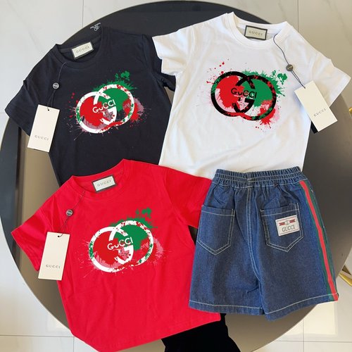 Gucci Kids Designer Set - Cotton Tee & Stripe Denim Shorts