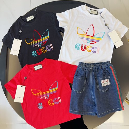 Gucci Kids Unisex Cotton T-Shirt & Webbing Denim Shorts Set