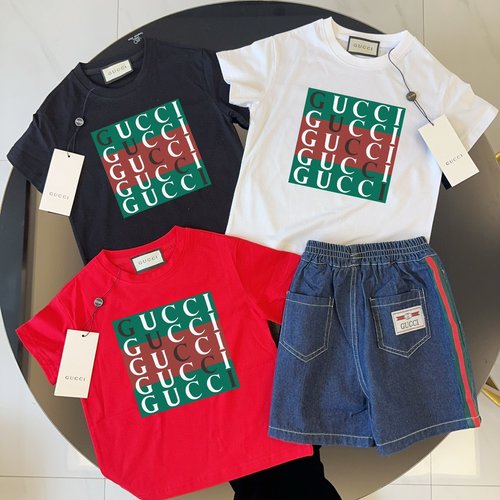 Gucci Kids Cotton T-Shirt & Webbing Denim Shorts Set