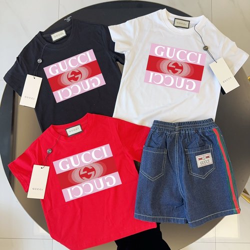 Gucci Kids Premium Outfit - Cotton Tee & Ribbon Denim Shorts