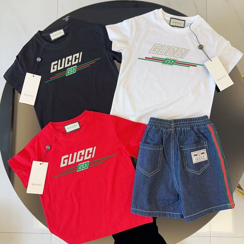 Gucci Kids Cotton T-Shirt & Webbing Denim Shorts Set