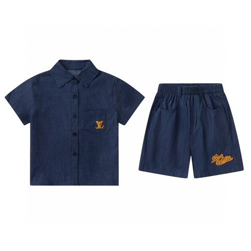 LV Boys Tencel Denim Set with 3D Embroidery