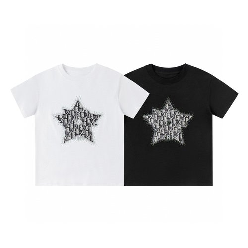 Dior Kids Cotton T-Shirt with Star Patch & Rhinestones