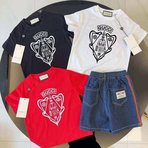 Gucci Kids Cotton T-Shirt & Ribbon Denim Shorts Set